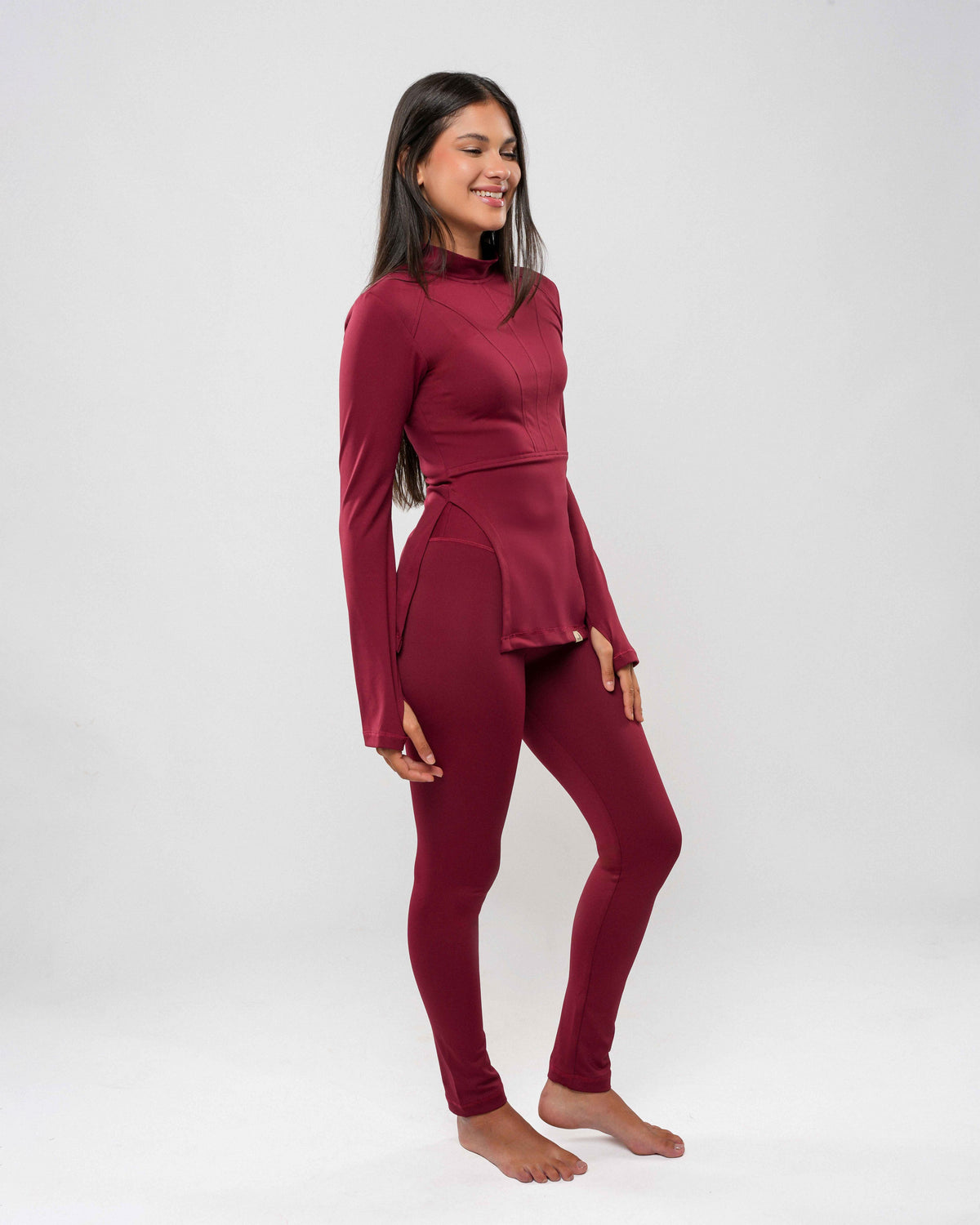 Burgundy Tailored Blouse & Leggings Set with Black Parka & Reversible Scrunchie by A&B