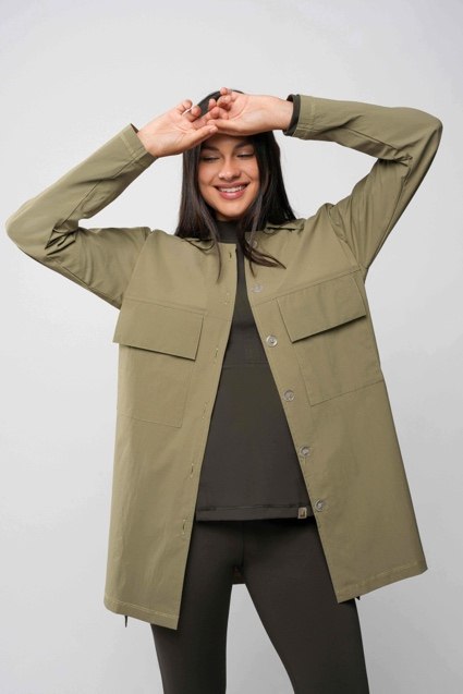 Olive Tailored Blouse & Leggings Set with Green Parka by A&B