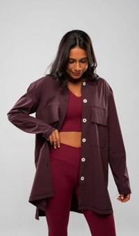Burgundy V-Neck Top & Leggings Set with Parka by A&B