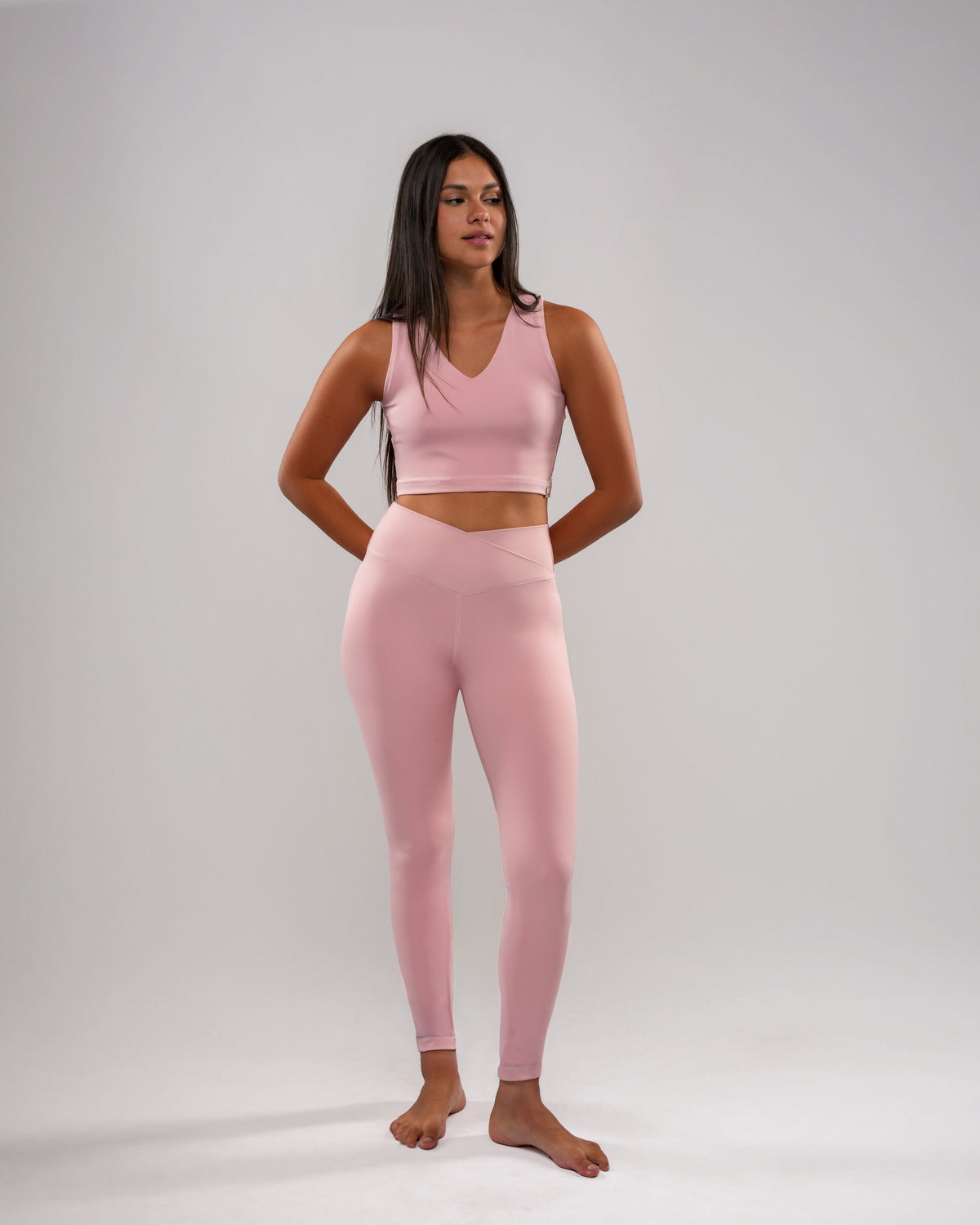 Pink V-Neck Top & Leggings Set by A&B