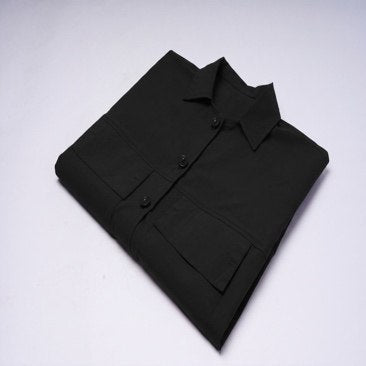 Black V-Neck Top & Wide-Leg Pants Set with Parka by A&B