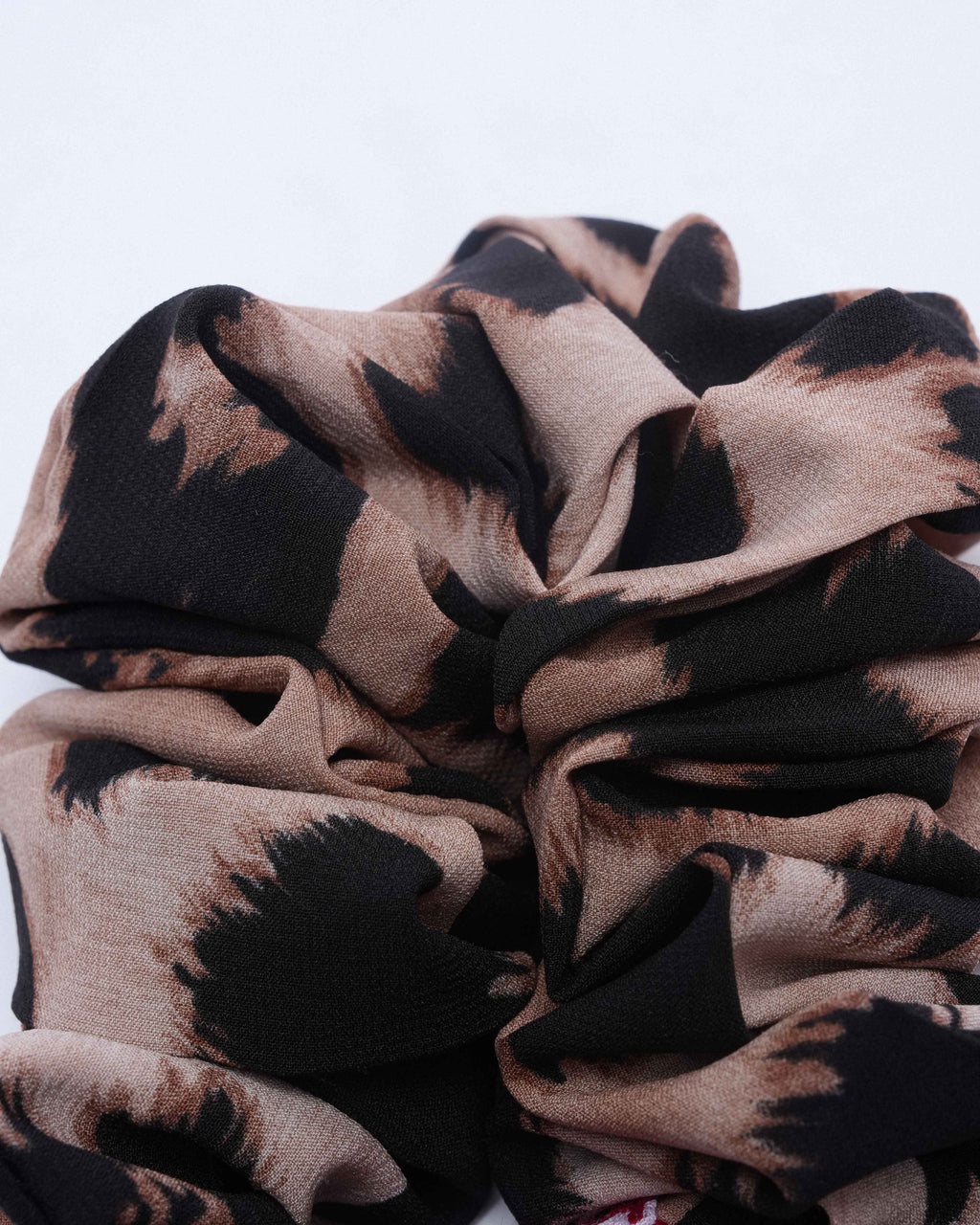 A&B Leopard and Shumagh Statement Scrunchie with leopard print and red Shumagh tails