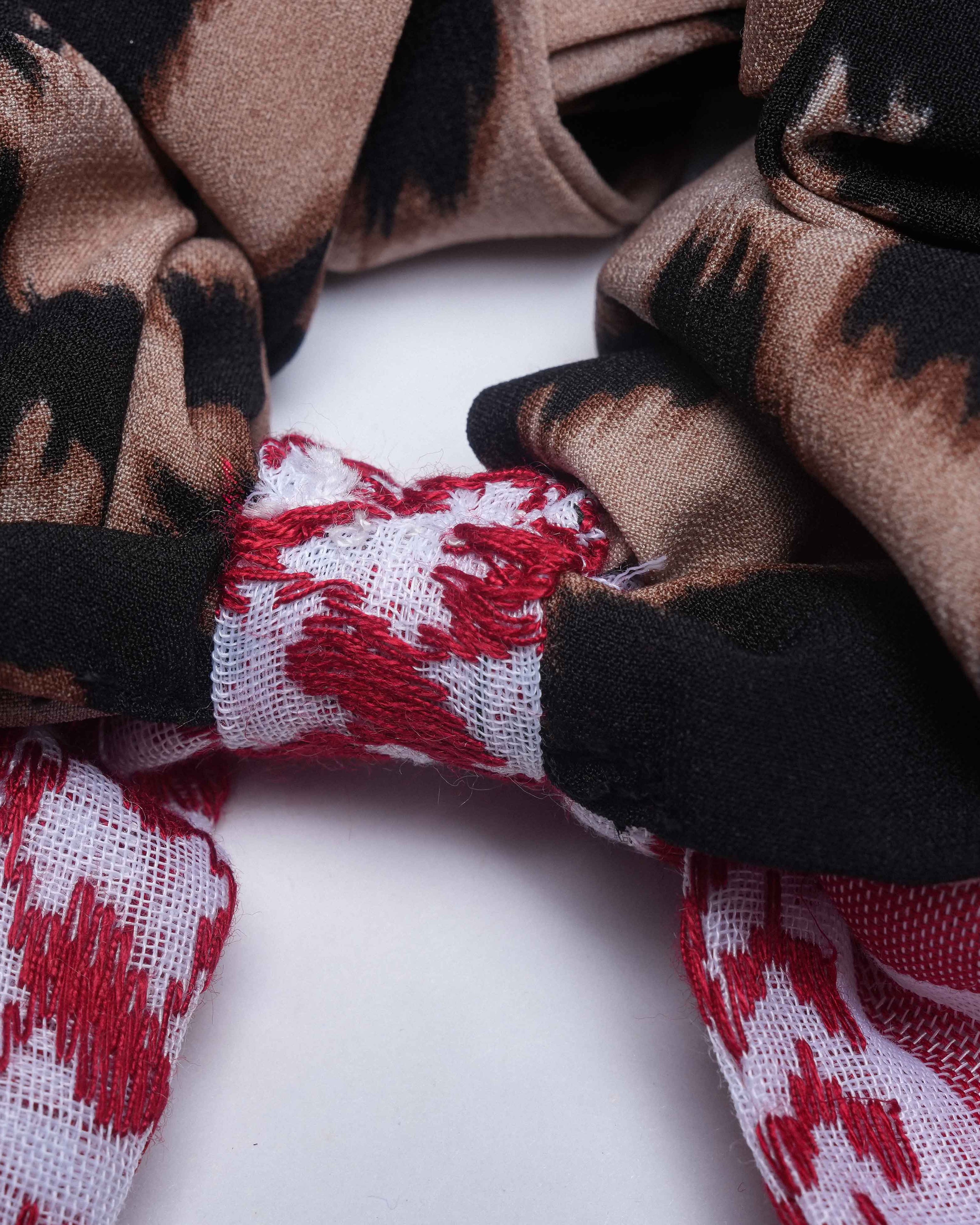 A&B Leopard and Shumagh Statement Scrunchie with leopard print and red Shumagh tails