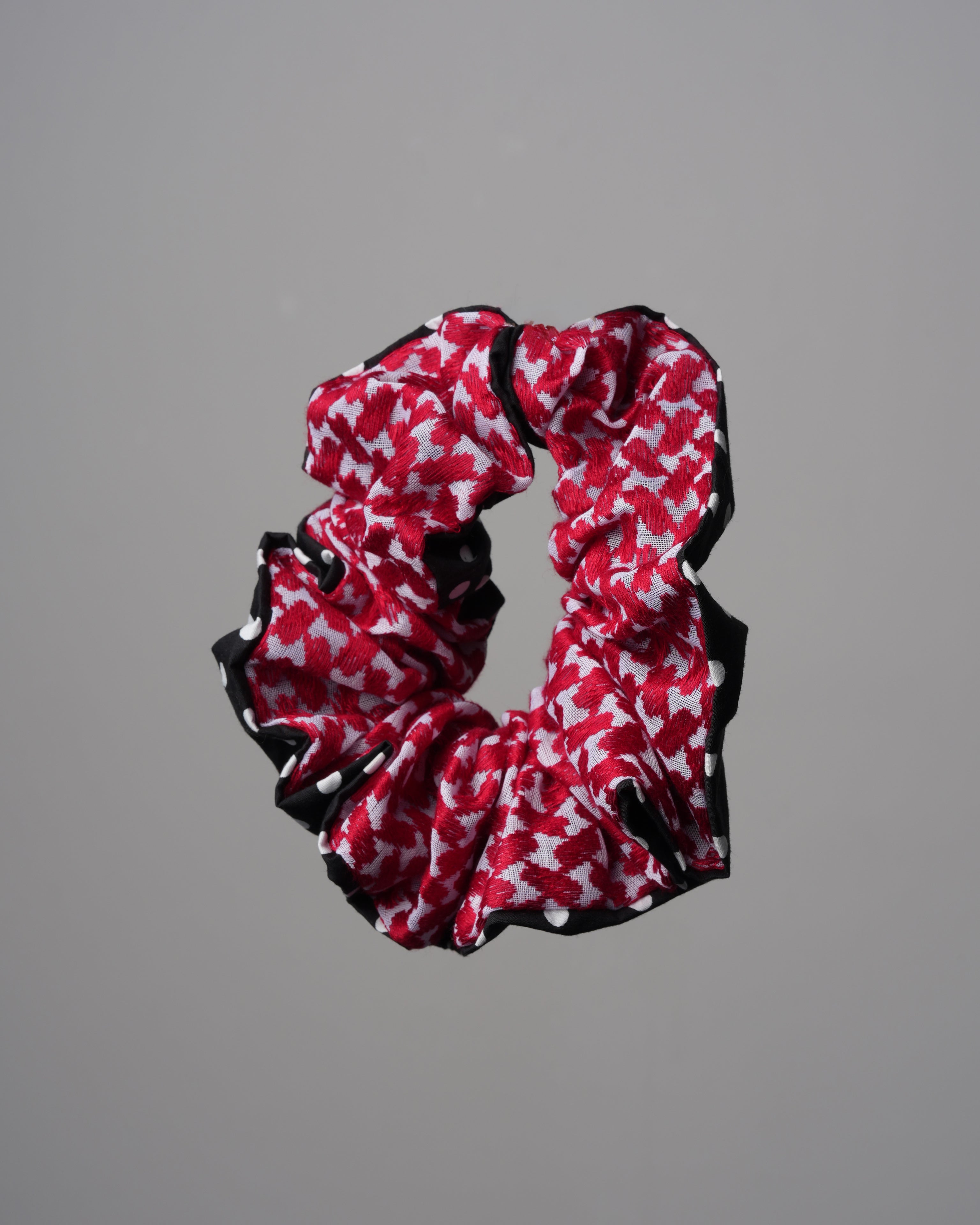A&B Reversible Shumagh Statement Scrunchie with polka dots and red Shumagh fabric