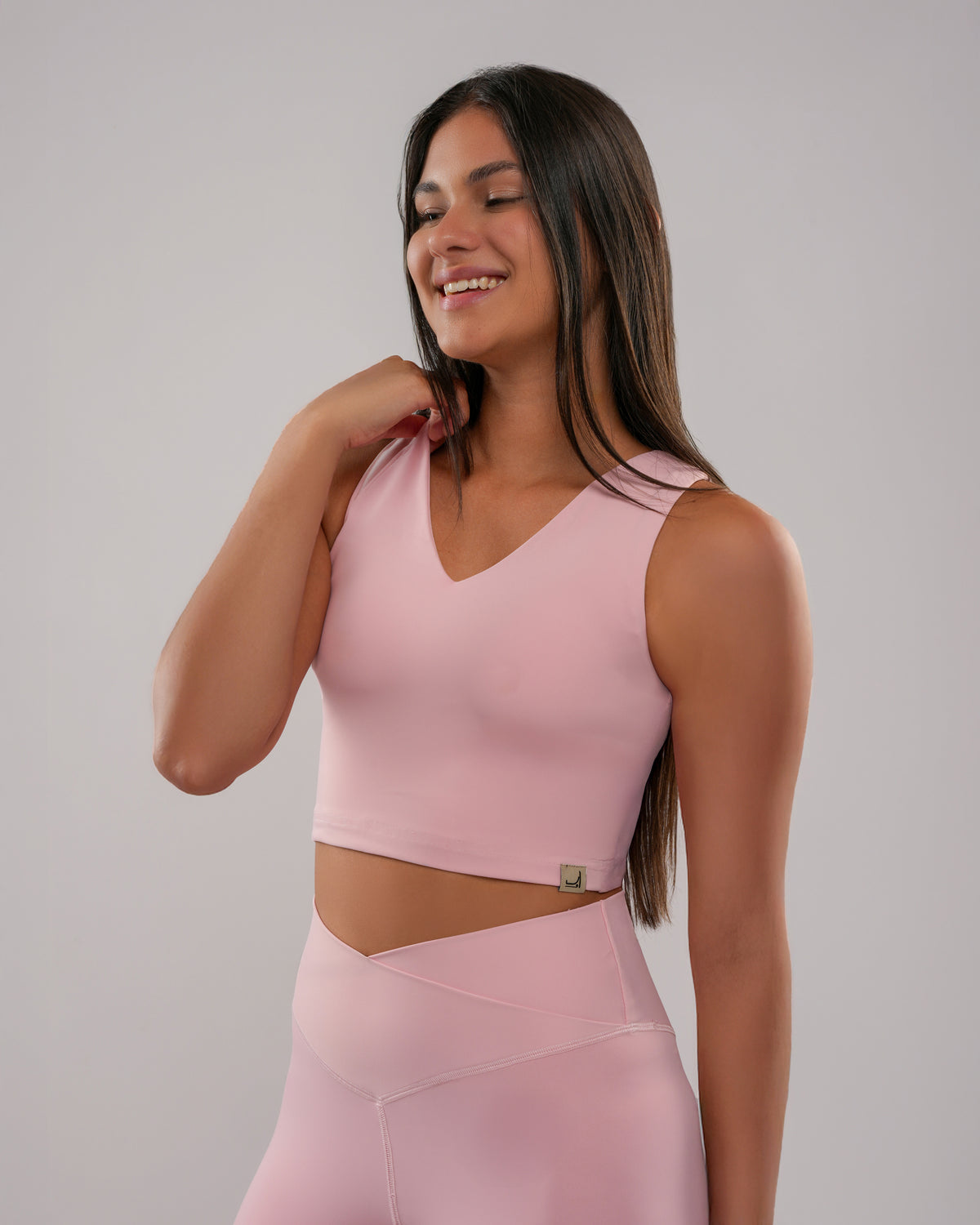 V-Neck Performance Top in Pink by A&B | modest sports top